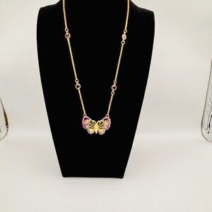 Signed Kenneth Lane‎ Necklace Butterfly Enamel Pendant Bezel Station Crystal